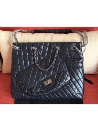 Chanel Crumpled Calfskin Patchwork Shopping Tote Bag Navy Blue 2019 AQ03256