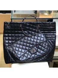Chanel Crumpled Calfskin Quilting Large Shopping Bag Black 2019 AQ03421