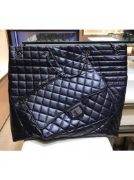 Chanel Crumpled Calfskin Quilting Medium Shopping Bag Black 2019 AQ03399