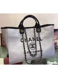 Chanel Deauville Canvas Tote Medium Shopping Bag White/Black AQ04304