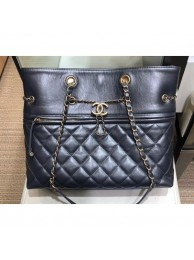 Chanel Drawstring Shopping Tote Bag with Zip Dark Silver Gray 2019 AQ01215