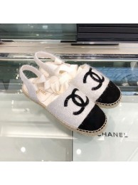 Chanel Fabric Slingback Lace-up Espadrilles Ivory White/Black 2019 Collection AQ02345