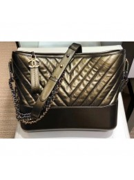 Chanel Glittered Aged Calfskin Gabrielle Medium Hobo Bag A93824 Chevron Gold 2019 AQ01670