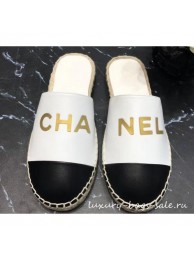 Chanel Gold Logo Espadrilles Mules White/Black 2019 AQ01708