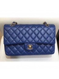 Chanel Grained Caflskin Medium Classic Flap Bag A01112 Blue With Gold Hardware AQ02922