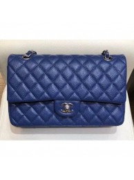 Chanel Grained Caflskin Medium Classic Flap Bag A01112 Blue With Silver Hardware AQ03804