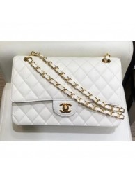 Chanel Grained Caflskin Medium Classic Flap Bag A01112 White With Gold Hardware AQ02532