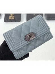 Chanel Grained Calfskin Boy Flap Card Holder A80603 Gray/Silver AQ01282