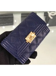 Chanel Grained Calfskin Boy Flap Card Holder A80603 Navy Blue/Gold AQ01551