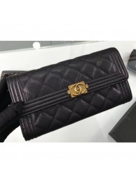 Chanel Grained Calfskin Boy Long Flap Wallet A80286 Black/Gold AQ03527