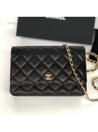 Chanel Grained Calfskin Classic Wallet on Chain WOC AP0250 Black/Gold 2020 Collection AQ03110