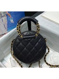 Chanel Grained Calfskin Clutch With Chain & Round Handles AP1176 Black 2020 Collection AQ01067