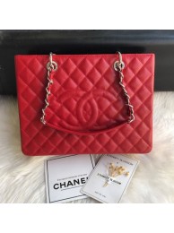 Chanel Grained Calfskin Grand Shopping Tote GST Bag Red/Silver Collection AQ01856