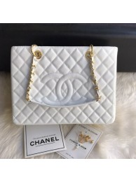 Chanel Grained Calfskin Grand Shopping Tote GST Bag White/Gold Collection AQ00882