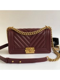 Chanel Grained Chevron Calfskin Medium Boy Flap Bag Burgundy 2020 Collection AQ03665