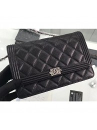 Chanel Grained Leather Boy Wallet On Chain WOC Bag A80287 Black/Silver AQ01588