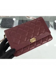 Chanel Grained Leather Boy Wallet On Chain WOC Bag A80287 Burgundy/Gold AQ02593
