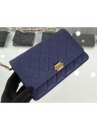 Chanel Grained Leather Boy Wallet On Chain WOC Bag A80287 Navy Blue/Gold AQ04291