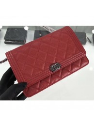 Chanel Grained Leather Boy Wallet On Chain WOC Bag A80287 Red/Silver AQ02365