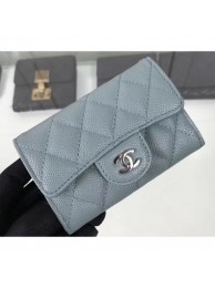 Chanel Grained Leather Classic Flap Card Holder A80799 Gray/Silver AQ01747