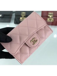 Chanel Grained Leather Classic Flap Card Holder A80799 Pink/Gold AQ01162