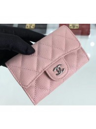 Chanel Grained Leather Classic Flap Card Holder A80799 Pink/Silver AQ01184