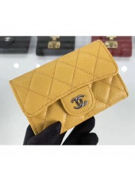 Chanel Grained Leather Classic Flap Card Holder A80799 Yellow/Silver AQ02249