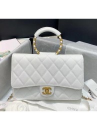 Chanel Grainy Calfskin Wallet on Chain With Round Handle AP1177 White 2020 Collection AQ03649