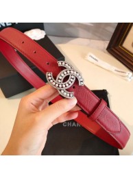 Chanel Grianed Calfskin Belt 30mm with Pearl CC Buckle Red 2019 Collection AQ04346