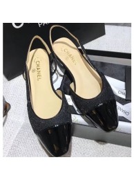 Chanel Heel 2cm Flat Slingbacks G31319 Glittter Black/Patent AQ03081