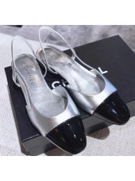 Chanel Heel 2cm Flat Slingbacks G31319 Metallic Silver/Patent Black AQ01177