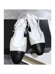 Chanel Heel 2cm Flat Slingbacks G31319 White/Black AQ01209