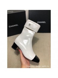 Chanel Heel 4.5cm Boots Patent Crinkled White/Black 2020 AQ02831