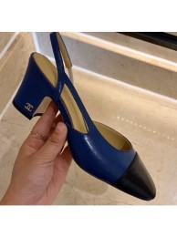 Chanel Heel 6.5cm Slingbacks G31318 Royal Blue/Black 2020 AQ01121