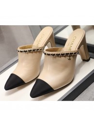 Chanel Heel 8.5cm Chain Mules Beige 2020 AQ00649