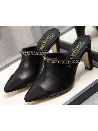 Chanel Heel 8.5cm Chain Mules Black 2020 AQ03165