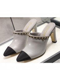 Chanel Heel 8.5cm Chain Mules Gray 2020 AQ00552