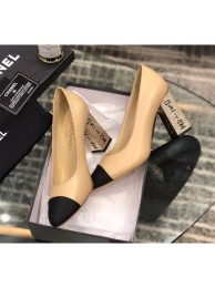 Chanel Heel 8cm Lambskin/Grosgrain Pumps G34905 apricot/Black 2019 AQ01347