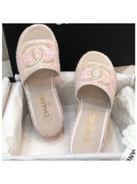 Chanel Heel CC Logo Tweed Mules Pink 2020 AQ02302