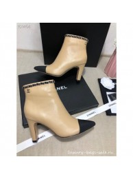 Chanel Heel Chain Ankle Boots Leather Beige 2020 AQ00935