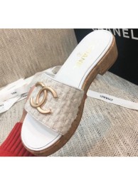 Chanel Heel Gold CC Logo Mules G36065 White 2020 AQ00550