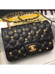 Chanel Lambskin 18k Charms Mini Classic Flap Bag A69900 Black 2018(Gold-Tone Metal) Collection AQ03556