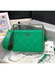 Chanel Lambskin & Silver-Tone Metal Clutch AS1732 Green 2020 Collection AQ03156