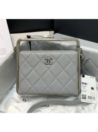 Chanel Lambskin & Silver-Tone Metal Clutch AS1732 Grey 2020 Collection AQ04197