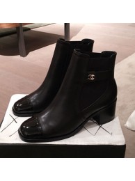 Chanel Lambskin and Patent Leather Short Boots Black 2019 Collection AQ03623