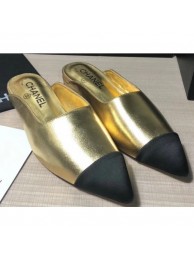 Chanel Lambskin and Satin Slippers Metallic Gold/Black 2020 AQ02033