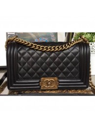 Chanel Lambskin Boy Flap Medium Bag Black/Gold AQ04332