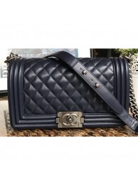 Chanel Lambskin Boy Flap Medium Bag Navy Blue/Silver AQ01857