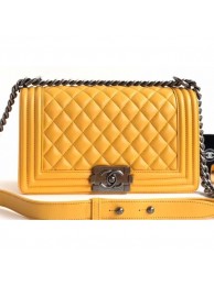 Chanel Lambskin Boy Flap Medium Bag Yellow/Silver AQ01122