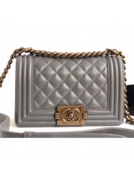 Chanel Lambskin Boy Flap Small Bag Gray/Gold AQ03666